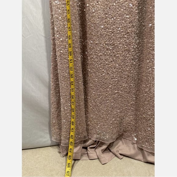 NWT $498 Mac Duggal [ 14 ] Sequined Drop Shoulder Trumpet Gown in‎ Mocha Pink - Picture 6 of 13
